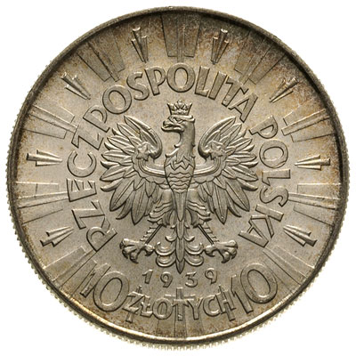 10 złotych 1939, Warszawa, Józef Piłsudski, Parchimowicz 124.f, wyśmienite, delikatna patyna