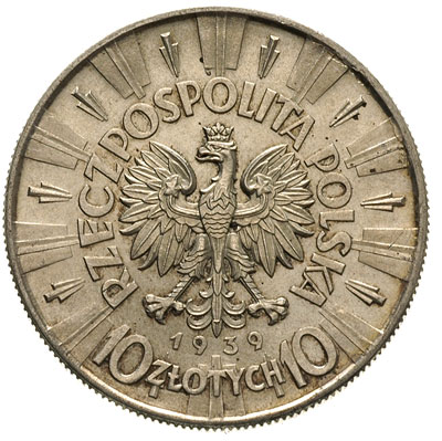 10 złotych 1939, Warszawa, Józef Piłsudski, Parchimowicz 124.f, piękny egzemplarz