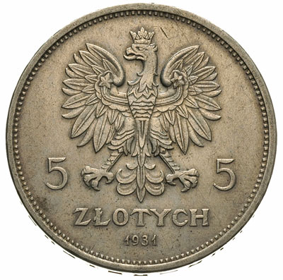 5 złotych 1931, Warszawa, Nike, Parchimowicz 114.d, rzadki rocznik, delikatna patyna