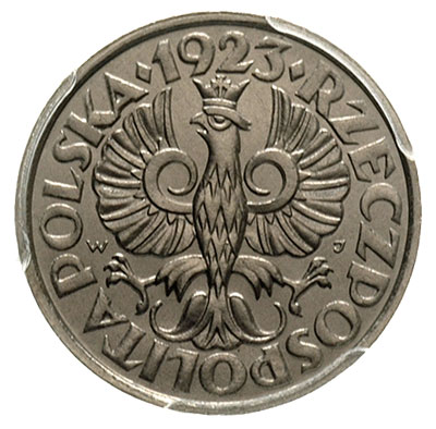 20 groszy 1923, Parchimowicz 105, moneta w pudełku PCGS z certyfikatem MS 66, pięknie zachowane, rzadki w tym stanie zachowania