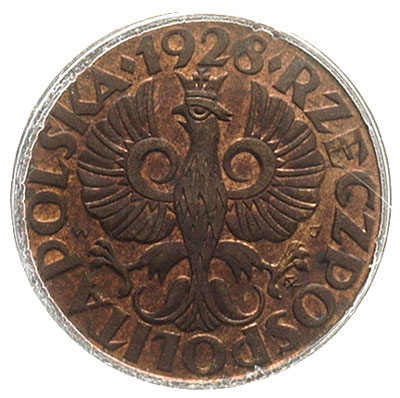 2 grosze 1928, Warszawa, Parchimowicz 102.d, moneta w pudełku PCGS z certyfikatem MS 62 RB