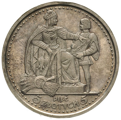 5 złotych 1925, Konstytucja, odmiana z 81 perełkami, znak menniczy po dacie, srebro 24.99 g, Parchimowicz 140.b, wybito 1.000 sztuk, ładny egzemplarz, delikatna patyna