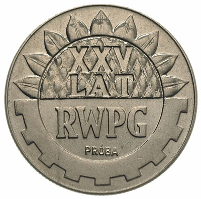 20 złotych 1974, XXV LAT RWPG, na rewersie wypukły napis PRÓBA, nikiel, Parchimowicz P-303.a