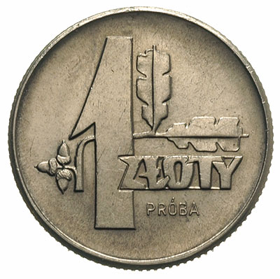 1 złoty 1958, Gałązka dębowa, na rewersie wypukły napis PRÓBA, nikiel, Parchimowicz P-219.a