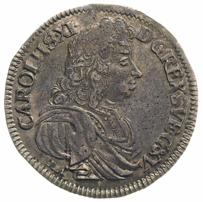 2/3 talara (gulden) 1690, Szczecin, napis CAROLUS XI - D G REX..., Ahlström 114.b, Dav. 767, patyna