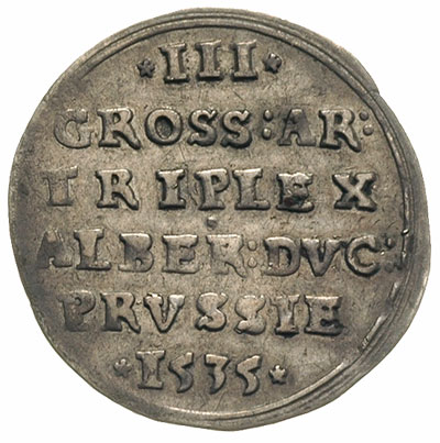 trojak 1535, Królewiec, na awersie napis PRVSSIE, Iger PR.35.1.e, Bahr. 1154, patyna