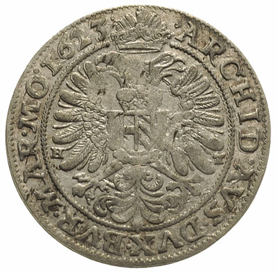 24 krajcary 1623, Wrocław, moneta z popiersiem Ferdynanda II wybijana od lutego do lipca 1623 r, po bokach Orła cesarskigo litery H-T, Ejzenhart I.1(R2) (ten egzemplarz), F.u.S. 96, bardzo ładnie zachowane z dużym blaskiem menniczym