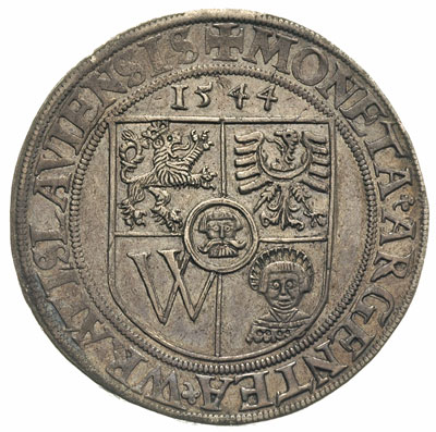 talar 1544, Wrocław, Aw: Tarcza herbowa i napis, Rw: Lew czeski i napis, 28.63 g, F.u.S. 3413, Dav. 8993, patyna