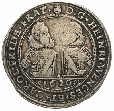 talar 1620, Oleśnica, Aw: Popiersia Henryka i Ka