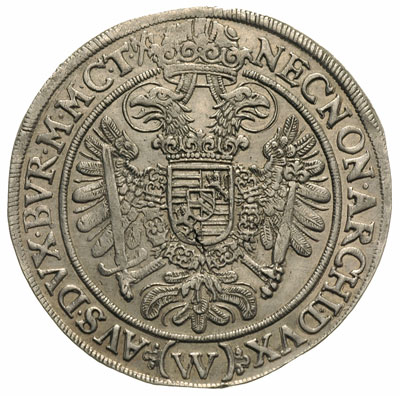 talar 1627, Wrocław, Aw: Popiersie Ferdynanda w prawo i napis, Rw: Orzeł cesarski i napis, 29.04 g, F.u.S. 213, Dav. 3156, rzadki