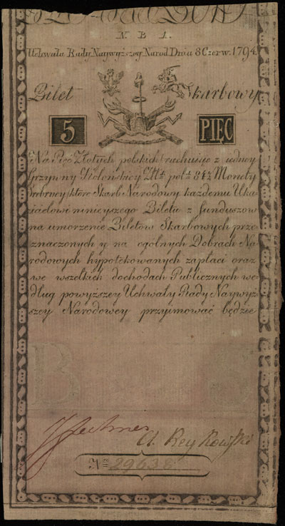 5 złotych 8.06.1794, seria N.B.1, Miłczak A1a2, 