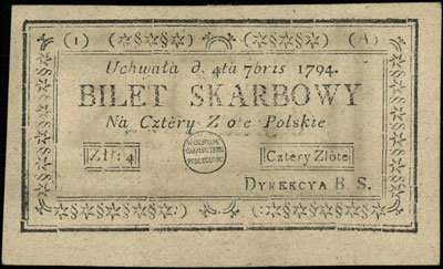4 złote polskie 4.09.1794, seria 1-A, Miłczak A11a, Lucow 43a (R0), ślad podklejania na odwrocie