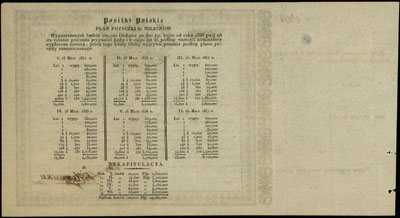 certyfikat 4% pożyczki \Posiłki Polskie\" na sumę 600 złotych 1.06.1831
