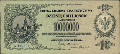 10.000.000 marek polskich 20.11.1923, seria W, Miłczak 39a, Lucow 458 (R5)- nie notuje tej serii, rzadkie nawet w tym stanie zachowania