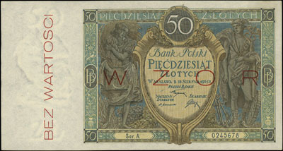 50 złotych 28.08.1925, WZÓR, seria A 0245678, Miłczak 62a, Lucow 613 (R4), pięknie zachowane