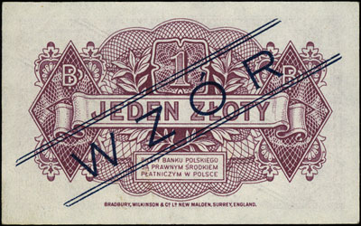 1 złoty 15.08.1939, WZÓR, seria A 1234567, Miłcz