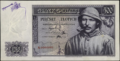 500 złotych 15.08.1939, seria A 000000, jaśniejs