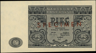 5 złotych 15.05.1946, SPECIMEN, Miłczak 125, Lucow 1179 (R5), na odwrocie małe uszkodzenie papieru