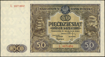 50 złotych 15.05.1946, seria Ł, Miłczak 128b, Lucow 1197a (R3), wyśmienite