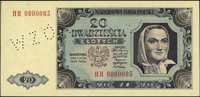 20 złotych 1.07.1948, seria HH 0000005, WZÓR Jar