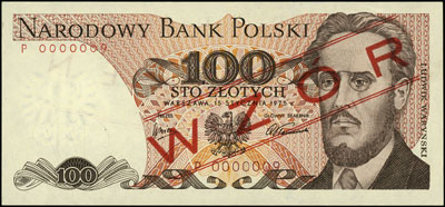 100 złotych 15.01.1975, seria P 0000009, WZÓR Jaroszewicza*, Miłczak 143a