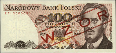 100 złotych 17.05.1976, seria EM 0000095, WZÓR J