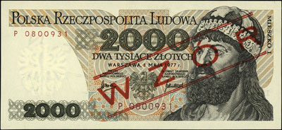 2.000 złotych 1.05.1977, seria P 0800931, WZÓR J