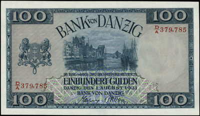 100 guldenów 1.08.1931, seria D/A, Miłczak G50b, Ros. 841, wyśmienity stan zachowania