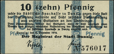 Gdańsk, 10 i 50 fenigów 9.12.1916, Podczaski WD-