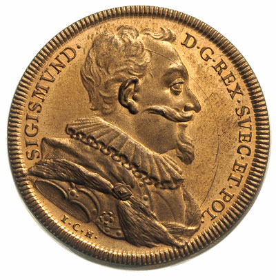 Zygmunt III Waza- 47 medal ze szwedzkiej XVIII w. serii królewskiej autorstwa I C Hedlingera, Aw: Popiersie króla w prawo i napis wokoło SIGISMVND - D G REX SVEC ET POL, Rw: Napis w 12 wierszach 47 f / NAT 1566 / C 1594 / QVOD PONTIF...., brąz 21.88 g, 35 mm, H-Cz. 1662 (ale w srebrze), wyśmienity stan zachowania