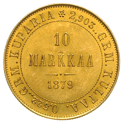 10 marek 1879, złoto 3.22 g, Fr. 4, piękne