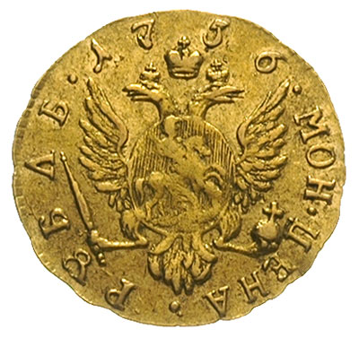 rubel 1756, Krasny Dwor, złoto 1.59 g, Diakov 389 (R1), Jusupov 2, Bitkin 60 (R)