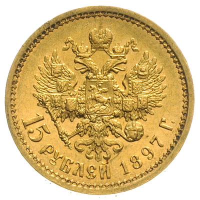 15 rubli 1897, Petersburg, złoto 12.89 g, Kazakov 63, wybite stemplem głębokim, piękny egzemplarz
