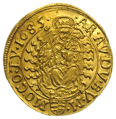 dukat 1685, Krzemnica, złoto 3.49 g, Huszar 1323, Her. 351, pięknie zachowany, rzadki w tym stanie zachowania