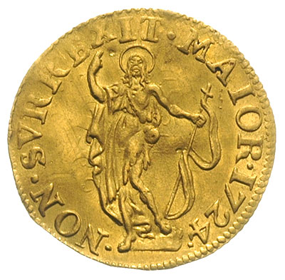 zecchino 1724, Aw: Tarcza herbowa, Rw: Święty Jan z krzyżem, złoto 3.41 g, Fr. 438, CNI III/463/2