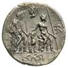 denar, Aw: Popiersie w lewo Apollina trzymającego wiązkę piorunów, z prawej monogram AP, Rw: Dwie ..