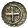 denar krzyżowy X-XI w., Aw: Krzyż prosty i kółka, Rw: Krzyż kawalerski, srebro 1.02 g, Stronczyńsk..