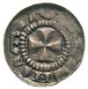 denar krzyżowy X-XI w., Aw: Krzyż patriarchalny i kulki, Rw: Krzyż kawalerski, srebro 1.16 g, Stro..