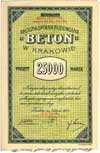 Akcyjna Spółka Budowlana \Beton, 25 akcji po 1.000 marek = 25.000 marek 7.11.1921