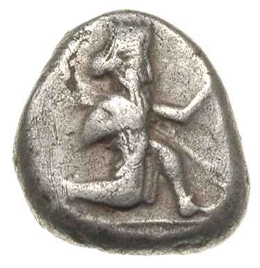 Dariusz I 510-486 pne, siglos, Aw: Król w przyklęku w prawo, trzymający włócznię i łuk, Rw: Prostokąt incusum z nieregularnym rysunkiem, srebro 5.36 g, BMC XXVIII/151/23, SNG Cop. 2811