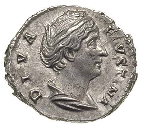 Faustyna I - żona Antoninusa Piusa, denar po 141, Rzym, Aw: Popiersie cesarzowej w diademie w prawo, DIVA FAVSTINA, Rw: Ceres stojąca w lewo, trzymająca długą pochodnię i podtrzymująca suknię, AVGVSTA, RIC 362, Cohen 104, bardzo ładnie zachowane z pięknym blaskiem