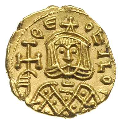 Teofil 829-842, solidus 831-842, Syrakuzy, Aw: Udrapowane popiersie cesarza z jabłkiem królewskim na wprost, ΘΕΟ - FILOS, Rw: Popiersie cesarza w loros z krzyżem na wprost, ΘE - OFILOS, złoto 3.60 g, DOC 24.2, Sear 1670, pięknie zachowany jak na ten rzadki typ monety niespotykanego cesarza