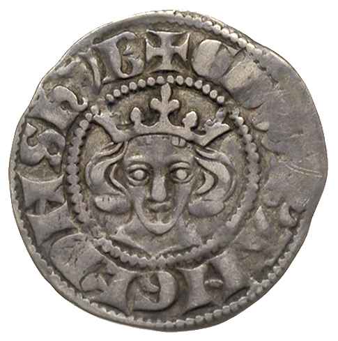 Edward III 1327-1377, denar z lat 1327-1335, Londyn, Aw: Popiersie króla na wprost, Rw: Długi krzyż prosty, po trzy kulki w każdym polu, srebro 1.42 g, Spink 1526, patyna
