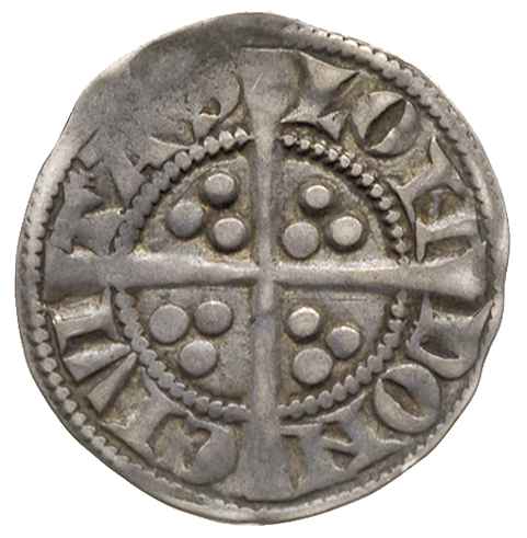 Edward III 1327-1377, denar z lat 1327-1335, Londyn, Aw: Popiersie króla na wprost, Rw: Długi krzyż prosty, po trzy kulki w każdym polu, srebro 1.42 g, Spink 1526, patyna