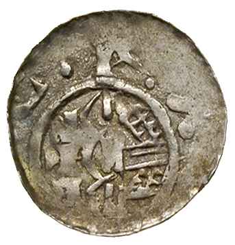Władysław Herman 1081-1102, denar, Aw: Głowa w lewo, Rw: Budowla z trzema wieżami, srebro 0.71 g, Str. 35, Such. XI/1, niecentrycznie wybity, ale ładnie zachowany