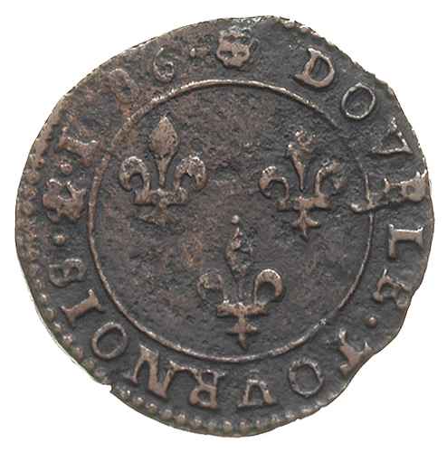podwójne tounois 1586/C, Saint-Lo, miedź, Duplessy 1152, ciemna patyna