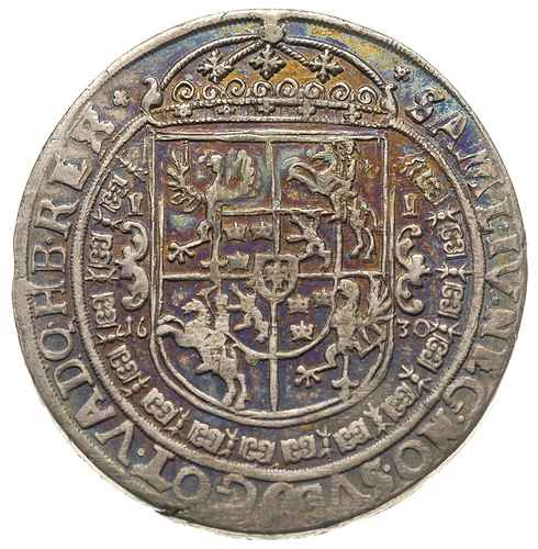 talar 1630, Bydgoszcz, odmiana z wąskim popiersiem króla, 28.49 g, Dav. 4315, T. 6, drobna wada krążka, nierówna patyna