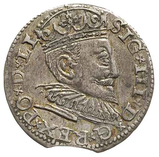 trojak 1594, Ryga, Iger R.94.1.h, Gerbaszewski 33, moneta z końcówki blachy, ale ładnie zachowana, delikatna patyna