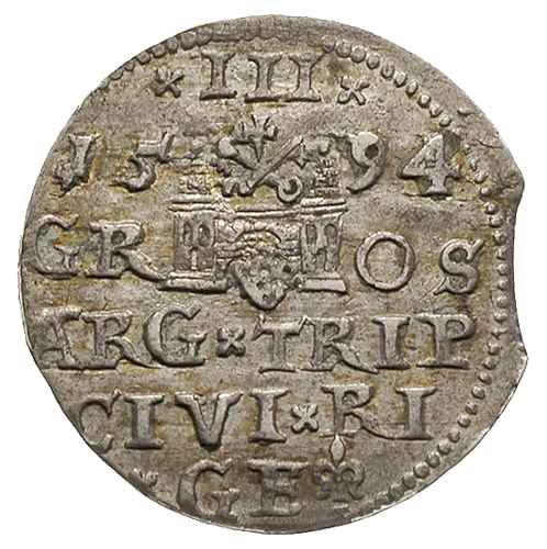trojak 1594, Ryga, Iger R.94.1.h, Gerbaszewski 33, moneta z końcówki blachy, ale ładnie zachowana, delikatna patyna