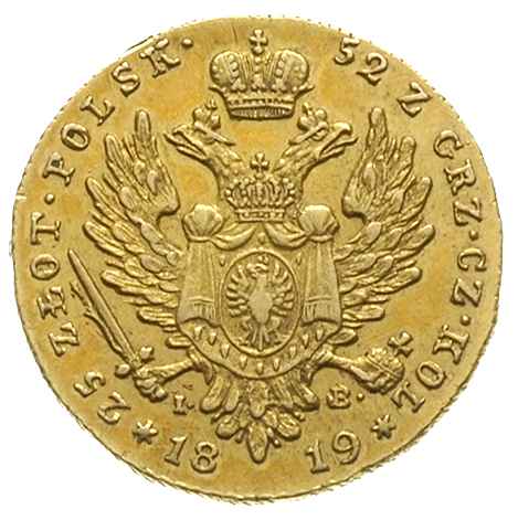 25 złotych 1819, Warszawa, złoto 4.89 g, Plage 14, Bitkin 814 (R), patyna